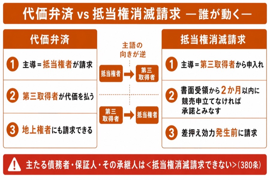 図 代価弁済と抵当権消滅請求(タップ/ピンチで拡大)