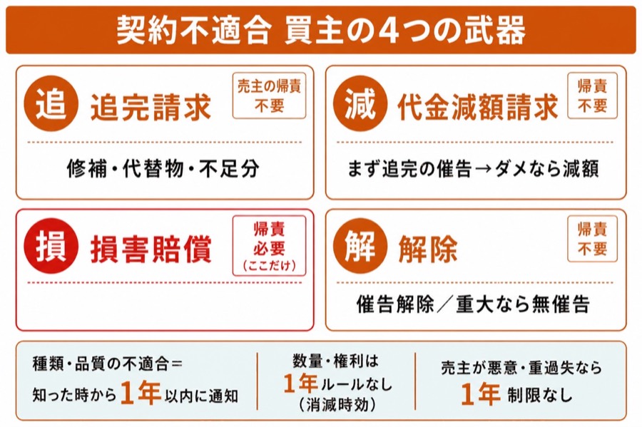 図 契約不適合 — 買主の4つの権利(タップ/ピンチで拡大)